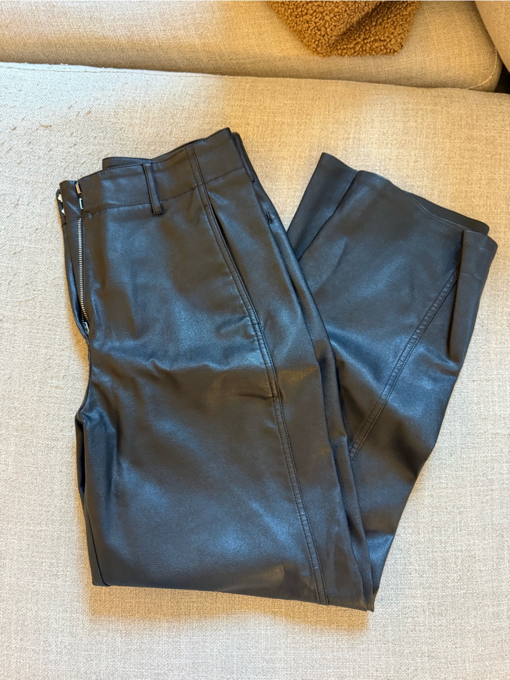 Wilfred Free Black Faux Leather Wide Leg Trouser Pants